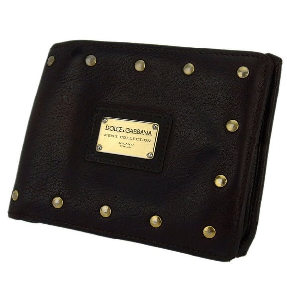 DOLCE & GABBANA two-fold wallet logo plate leather Auth used T18435 - Picture 1 of 8